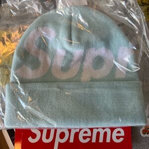 Supreme Big Logo Beanie light blue